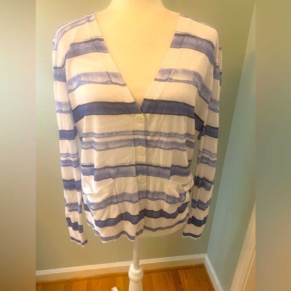 Lucky Brand blue/white cotton cardigan, size L